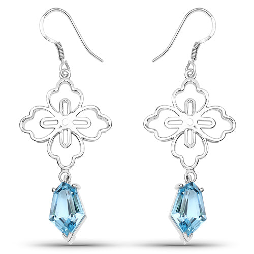 12.14 Ct Swiss Blue Topaz Earrings in .925 Sterling Silver | Elegant Gemstone Jewelry