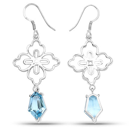 12.14 Ct Swiss Blue Topaz Earrings in .925 Sterling Silver | Elegant Gemstone Jewelry