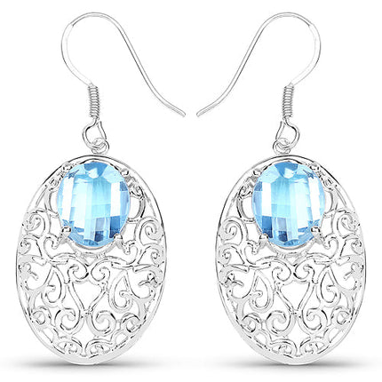 10.72 Carat Genuine Blue Topaz .925 Sterling Silver Earrings