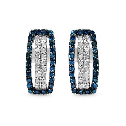 0.51 Carat Genuine Blue Diamond & White Diamond .925 Sterling Silver Earrings