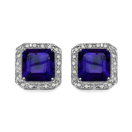 9.40 Carat Genuine Amethyst and White Diamond .925 Sterling Silver Earrings