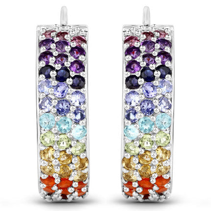 8.79 Carat Genuine Multi Stones .925 Sterling Silver Earrings