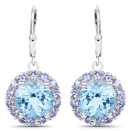 9.96 Carat Genuine Blue Topaz and Tanzanite .925 Sterling Silver Earrings