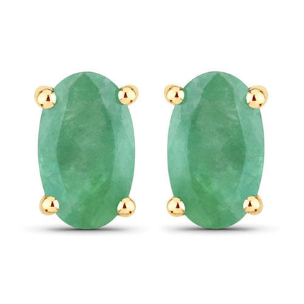 0.38 Carat Genuine Zambian Emerald 10K Yellow Gold Earrings