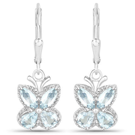 1.76 Carat Genuine Aquamarine .925 Sterling Silver Earrings