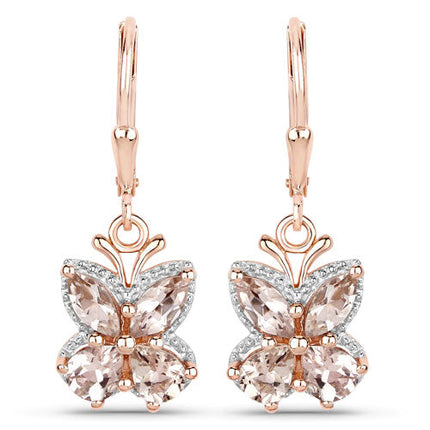 18K Rose Gold Plated 1.88 Carat Genuine Morganite .925 Sterling Silver Earrings