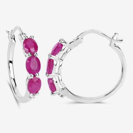 1.81 Carat Genuine Ruby and White Diamond .925 Sterling Silver Earrings