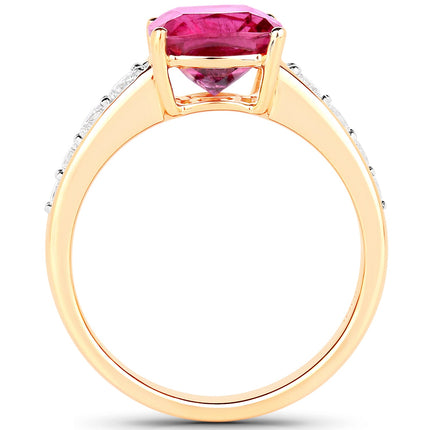 2.70 Carat Genuine Rubellite and White Diamond 14K Yellow Gold Ring