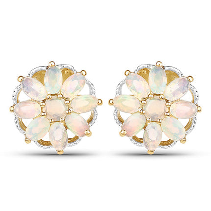 14K Yellow Gold Plated 2.70 Carat Genuine Ethiopian Opal .925 Sterling Silver Earrings