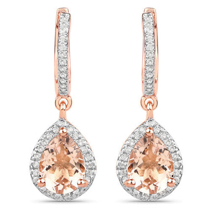 2.03 Carat Genuine Morganite and White Topaz .925 Sterling Silver Earrings