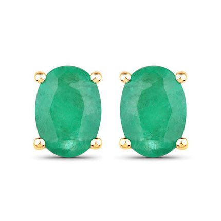 1.44 Carat Genuine Zambian Emerald 10K Yellow Gold Earrings