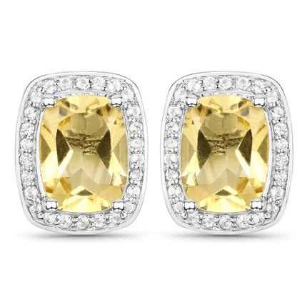 2.81 Carat Genuine Citrine and White Topaz .925 Sterling Silver Earrings