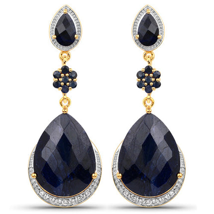 30.04 Carat Dyed Sapphire, Blue Sapphire and White Topaz .925 Sterling Silver Earrings