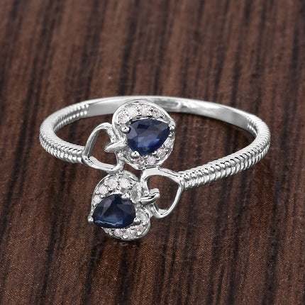 0.34 Carat Genuine Blue Sapphire and White Diamond 14K White Gold Ring