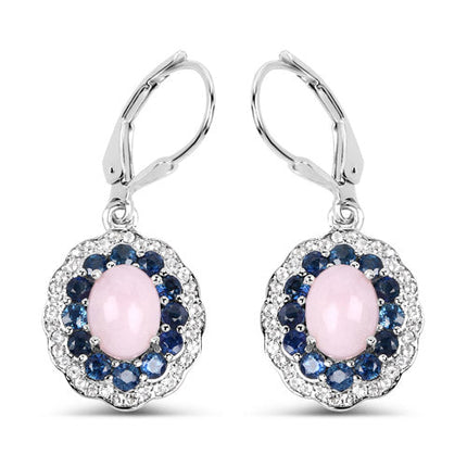 4.00 Carat Genuine Opal Pink, Blue Sapphire and White Topaz .925 Sterling Silver Earrings