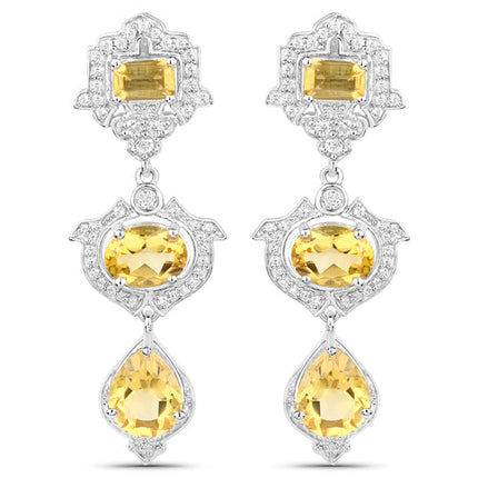 6.63 Carat Genuine Citrine and White Topaz .925 Sterling Silver Earrings