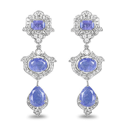 7.73 Carat Genuine Tanzanite and White Topaz .925 Sterling Silver Earrings