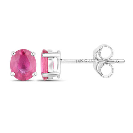 0.60 Carat Genuine Ruby 14K White Gold Earrings