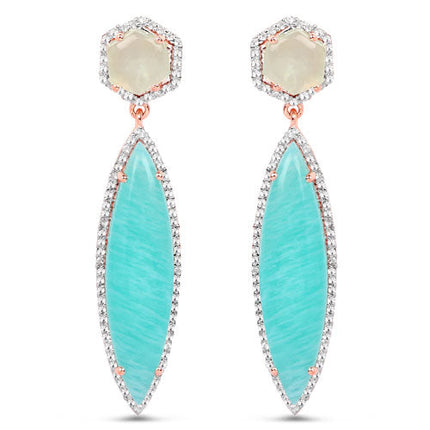 14K Rose Gold Plated 17.14 Carat Genuine Amazonite, Prehnite And White Topaz .925 Sterling Silver Earrings
