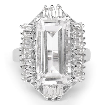 9.77 Carat Genuine Crystal Quartz & White Topaz .925 Sterling Silver Ring