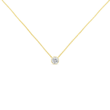 10K Yellow Gold 1/3 Carat Round Brilliant-Cut Diamond Modern Bezel-Set Solitaire 16"-18" Pendant Necklace (H-I Color, SI2-I1 Clarity)