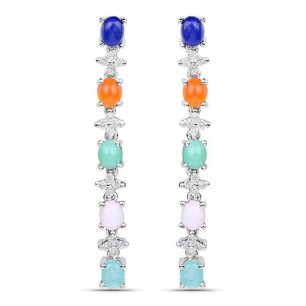 4.40 Carat Genuine Multi Stone .925 Sterling Silver Earrings