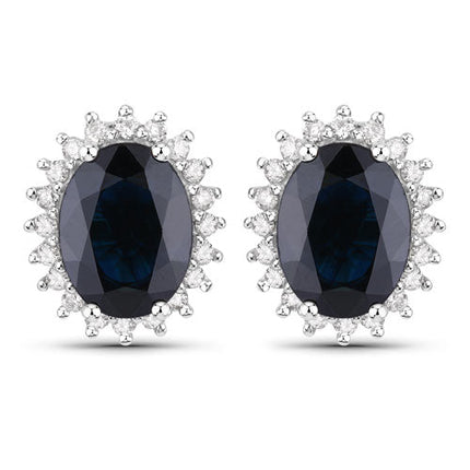 3.32 Carat Genuine Blue Sapphire and White Diamond 14K White Gold Earrings