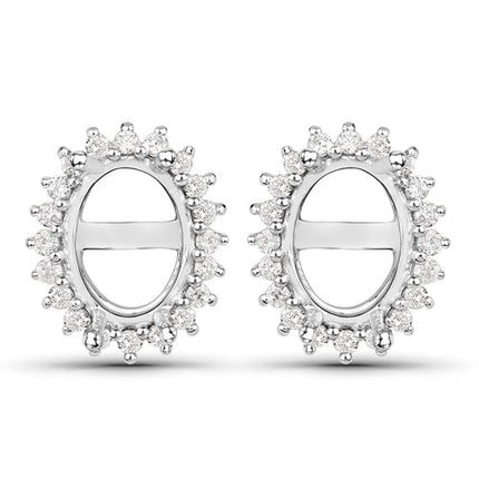 0.26 Carat Genuine White Diamond 14K White Gold Semi Mount Earrings - holds 8x6mm Oval Gemstones