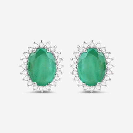 2.66 Carat Genuine Zambian Emerald and White Diamond 10K White Gold Earrings