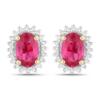 1.16 Carat Genuine Ruby and White Diamond 14K Yellow Gold Earrings