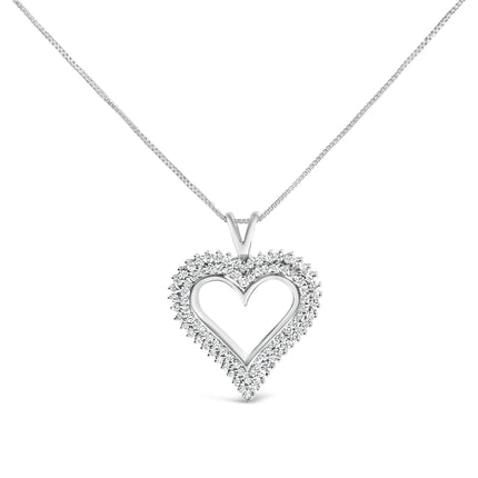 .925 Sterling Silver 1.00 Cttw Lab-Grown Diamond Open Heart Pendant Necklace (F-G Color, VS1-VS2 Clarity) - 18" Inches