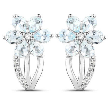 1.54 Carat Genuine Aquamarine and White Topaz .925 Sterling Silver Earrings