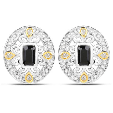 0.93 Carat Genuine Blue Sapphire and White Diamond .925 Sterling Silver Earrings