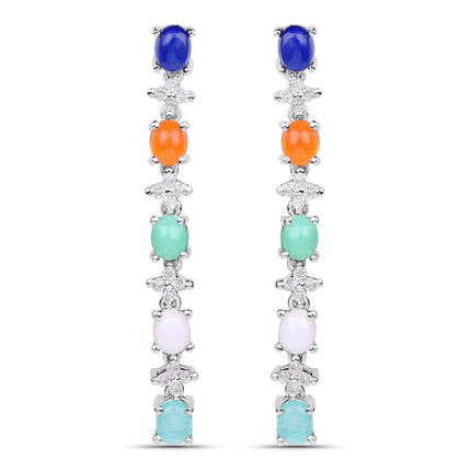 4.40 Carat Genuine Multi Stone .925 Sterling Silver Earrings