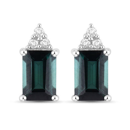 1.25 Carat Genuine Green Tourmaline and White Diamond 14K White Gold Earrings