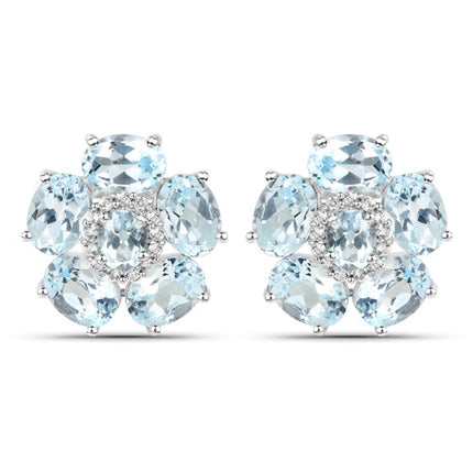 18K White Gold Plated 10.48 Carat Genuine Blue Topaz and White Topaz .925 Sterling Silver Earrings