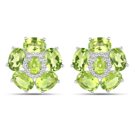 18K White Gold Plated 9.26 Carat Genuine Peridot and White Topaz .925 Sterling Silver Earrings