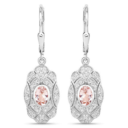 1.04 Carat Genuine Morganite and White Topaz .925 Sterling Silver Earrings