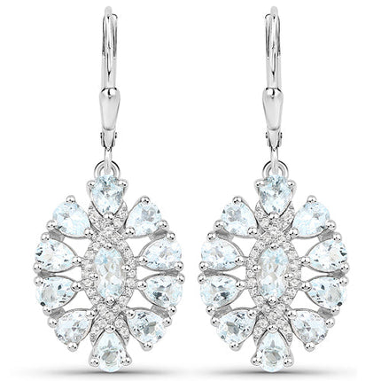 2.93 Carat Genuine Aquamarine and White Topaz .925 Sterling Silver Earrings