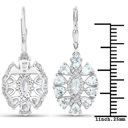 2.93 Carat Genuine Aquamarine and White Topaz .925 Sterling Silver Earrings