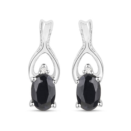 14K White Gold Plated 1.11 Carat Genuine Black Sapphire and White Diamond .925 Sterling Silver Earrings