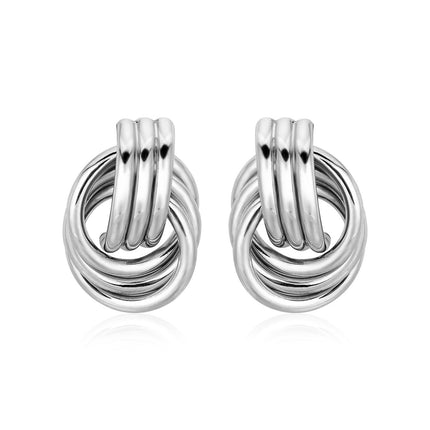 Polished Love Knot Earrings with Interlocking Rings in Sterling Silver