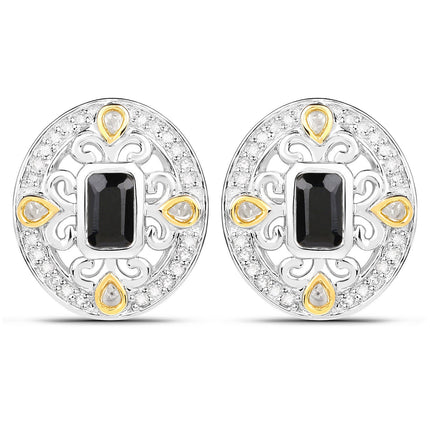 0.93 Carat Genuine Blue Sapphire and White Diamond .925 Sterling Silver Earrings