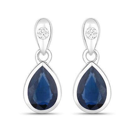 1.65 Carat Genuine Blue Sapphire and White Diamond 10K White Gold Earrings