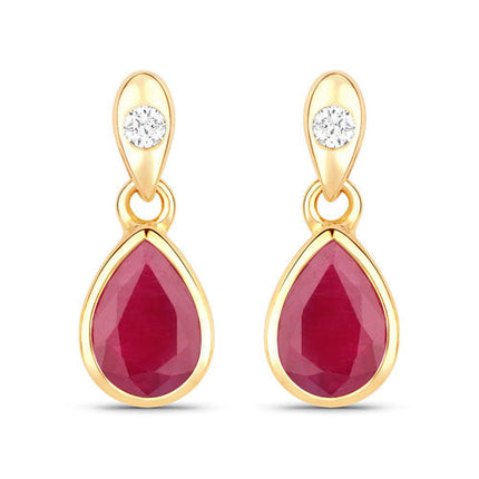 1.65 Carat Genuine Ruby and White Diamond 10K Yellow Gold Earrings