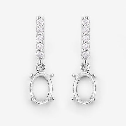 0.14 Carat Genuine White Diamond 14K White Gold Semi Mount Earrings - holds 7x5mm Oval Gemstones