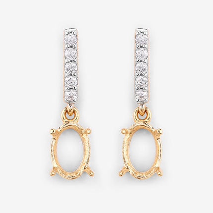 0.14 Carat Genuine White Diamond 14K Yellow Gold Semi Mount Earrings - holds 7x5mm Oval Gemstones