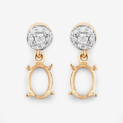 0.11 Carat Genuine White Diamond 14K Yellow Gold Semi Mount Earrings - holds 7x5mm Oval Gemstones