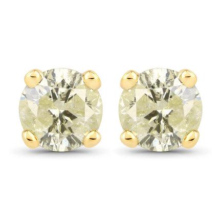 0.95 Carat Genuine LB Diamond 14K Yellow Gold Earrings