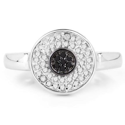 0.20 Carat Genuine Black Diamond and White Diamond .925 Sterling Silver Ring